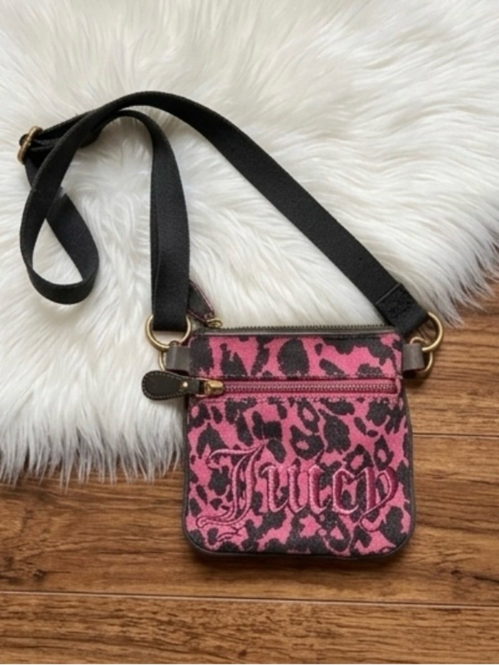 Vintage Juicy Couture Pink and Black Leopard Crossbody Bag